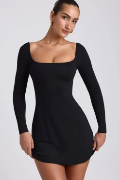 Oh Polly Fall Outfits^Modal Square Neck Long Sleeve Mini Dress in Black