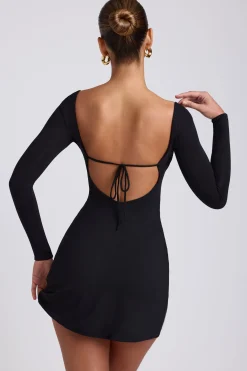 Oh Polly Fall Outfits^Modal Square Neck Long Sleeve Mini Dress in Black