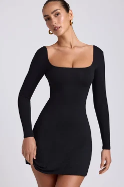 Oh Polly Fall Outfits^Modal Square Neck Long Sleeve Mini Dress in Black