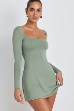 Oh Polly Women'S Clothing Sale - $65 And Under | Women'S Clothing Sale - $40 And Under^Modal Square Neck Long Sleeve Mini Dress in Sage Green SageGreen