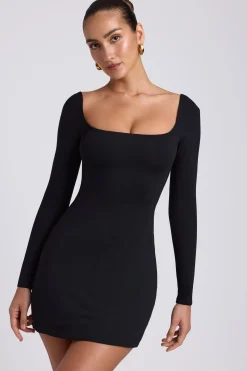 Oh Polly Fall Outfits^Modal Square Neck Long Sleeve Mini Dress in Black