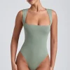 Oh Polly Women'S Clothing Sale - $65 And Under | Women'S Clothing Sale - $40 And Under^Modal Square-Neck Bodysuit in Sage Green SageGreen