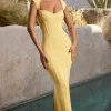 Oh Polly Wedding Guest^Modal Sweetheart-Neck Maxi Dress in Lemon Sherbet