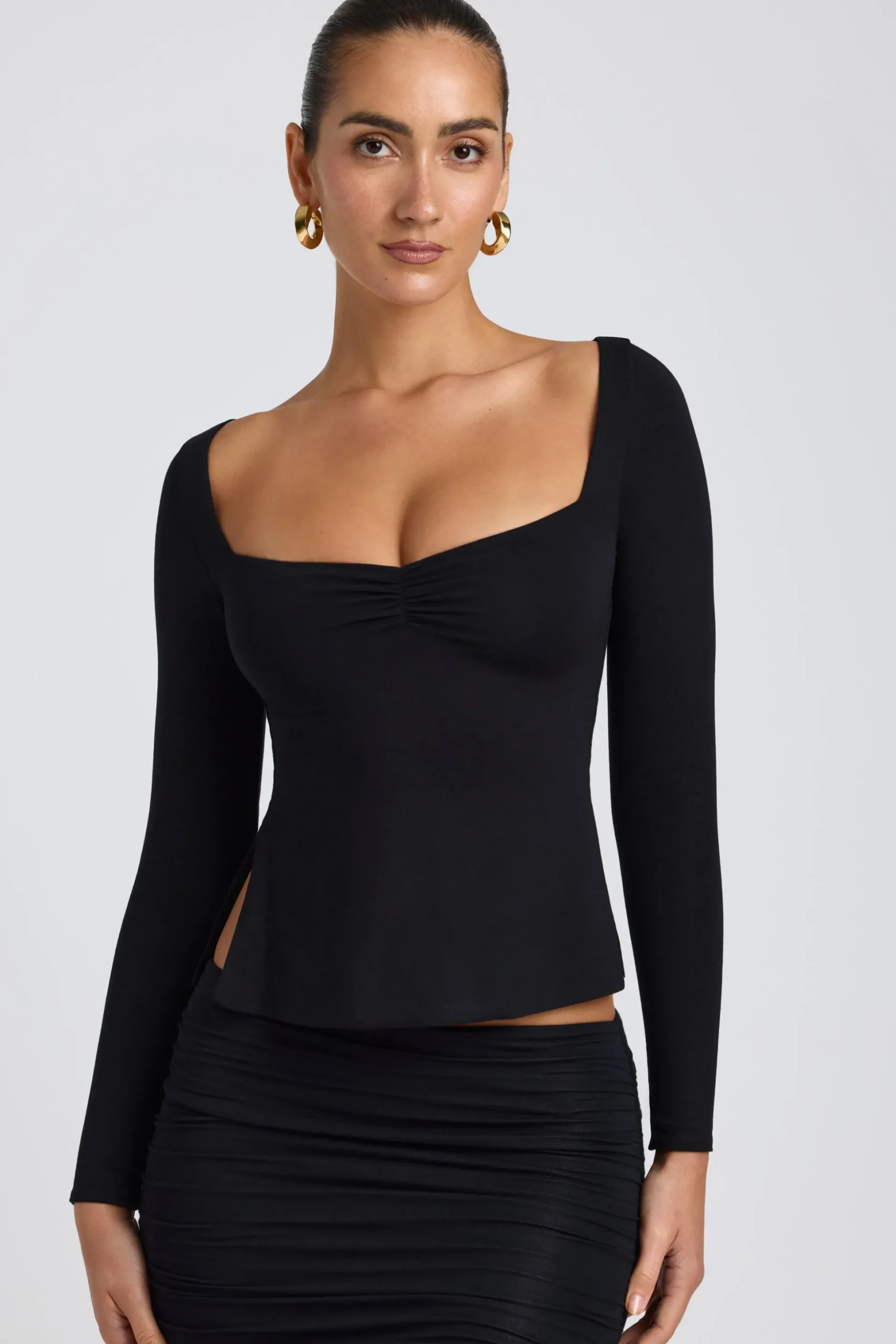 Oh Polly Co-Ords | Tops^Modal Sweetheart-Neck Top in Black