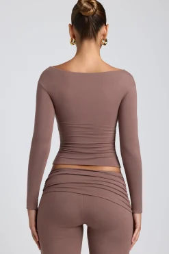 Oh Polly Co-Ords | Tops^Modal Twist-Front Long-Sleeve Crop Top in Taupe