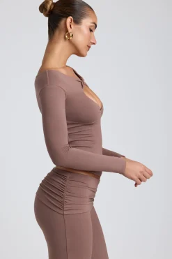 Oh Polly Co-Ords | Tops^Modal Twist-Front Long-Sleeve Crop Top in Taupe