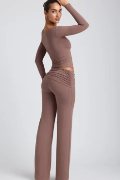 Oh Polly Co-Ords | Tops^Modal Twist-Front Long-Sleeve Crop Top in Taupe