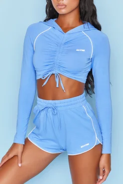 Oh Polly Women'S Clothing Sale - $65 And Under | Women'S Clothing Sale - $40 And Under^New Goals Cropped Ruched Hoodie in Dark Blue