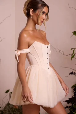 Oh Polly Party Dresses | Bride To Be^Off Shoulder Tulle Skirt Mini Dress in Ivory