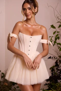 Oh Polly Party Dresses | Bride To Be^Off Shoulder Tulle Skirt Mini Dress in Ivory