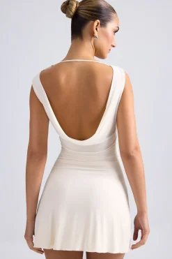 Oh Polly Bride To Be^Off-Shoulder Cowl-Back A-Line Mini Dress in Ivory