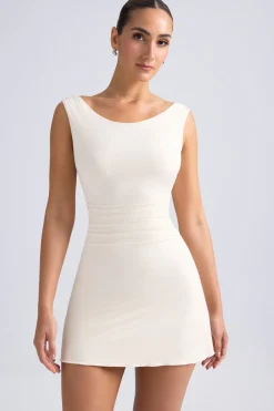Oh Polly Bride To Be^Off-Shoulder Cowl-Back A-Line Mini Dress in Ivory