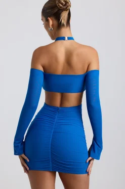 Oh Polly Night Out | Mesh Dresses^Off-Shoulder Ruched Cut-Out Mini Dress in Cobalt Blue CobaltBlue