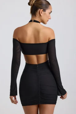 Oh Polly Night Out | Mesh Dresses^Off-Shoulder Ruched Cut-Out Mini Dress in Black
