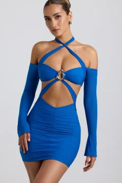 Oh Polly Night Out | Mesh Dresses^Off-Shoulder Ruched Cut-Out Mini Dress in Cobalt Blue CobaltBlue