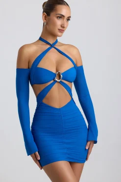 Oh Polly Night Out | Mesh Dresses^Off-Shoulder Ruched Cut-Out Mini Dress in Cobalt Blue CobaltBlue