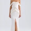 Oh Polly Bride To Be | Georgette And Chiffon^Off-Shoulder Ruffle-Trim Gown in Ivory