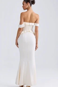 Oh Polly Bride To Be | Georgette And Chiffon^Off-Shoulder Ruffle-Trim Gown in Ivory