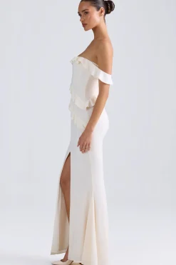 Oh Polly Bride To Be | Georgette And Chiffon^Off-Shoulder Ruffle-Trim Gown in Ivory
