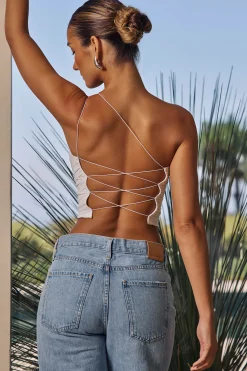 Oh Polly Co-Ords | Tops^One-Shoulder Lace-Up Top in White