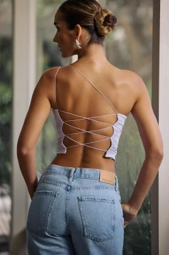 Oh Polly Co-Ords | Tops^One-Shoulder Lace-Up Top in Soft Lilac SoftLilac
