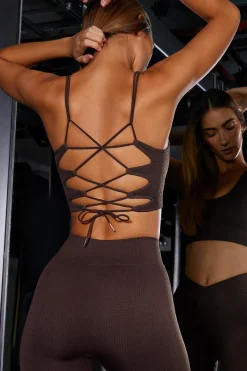 Oh Polly Women'S Clothing Sale - $65 And Under | Women'S Clothing Sale - $40 And Under^Open Back Plunge Neck Sports Bra in Brown