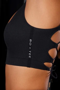 Oh Polly Matching Sets | Sports Bras^Open Back Plunge Neck Sports Bra in Black