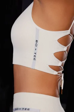 Oh Polly Matching Sets | Sports Bras^Open Back Plunge Neck Sports Bra in Ivory