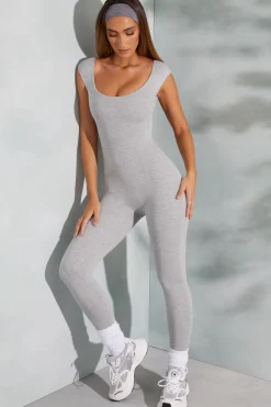 Oh Polly Women'S Clothing Sale - $65 And Under^Open Back Scoop Neck Jumpsuit in Marled Grey MarledGrey