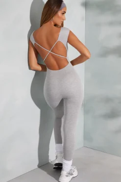Oh Polly Women'S Clothing Sale - $65 And Under^Open Back Scoop Neck Jumpsuit in Marled Grey MarledGrey