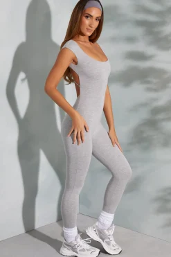 Oh Polly Women'S Clothing Sale - $65 And Under^Open Back Scoop Neck Jumpsuit in Marled Grey MarledGrey