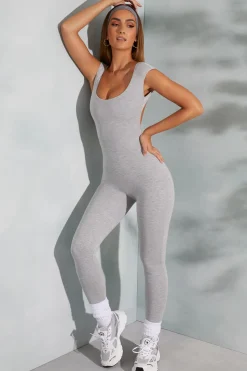 Oh Polly Women'S Clothing Sale - $65 And Under^Open Back Scoop Neck Jumpsuit in Marled Grey MarledGrey