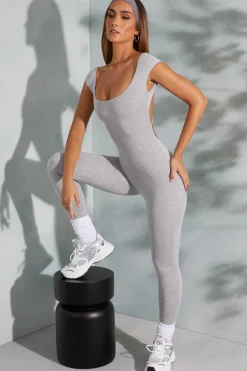 Oh Polly Women'S Clothing Sale - $65 And Under^Open Back Scoop Neck Jumpsuit in Marled Grey MarledGrey