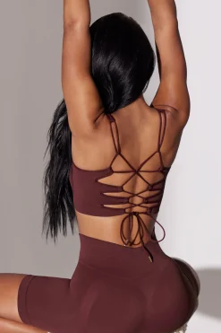 Oh Polly Matching Sets^Open Back Square Neck Sports Bra in Burgundy