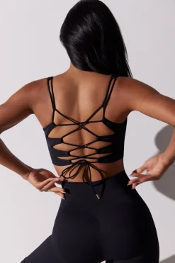 Oh Polly Matching Sets^Open Back Square Neck Sports Bra in Black