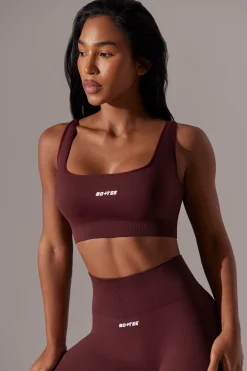 Oh Polly Matching Sets^Open Back Square Neck Sports Bra in Burgundy