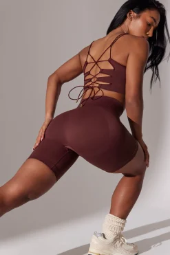 Oh Polly Matching Sets^Open Back Square Neck Sports Bra in Burgundy