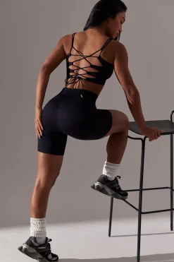 Oh Polly Matching Sets^Open Back Square Neck Sports Bra in Black