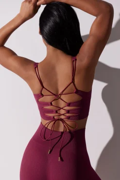 Oh Polly Matching Sets^Open Back Square Neck Sports Bra in Plum