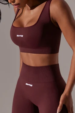 Oh Polly Matching Sets^Open Back Square Neck Sports Bra in Burgundy