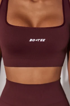 Oh Polly Matching Sets^Open Back Square Neck Sports Bra in Burgundy