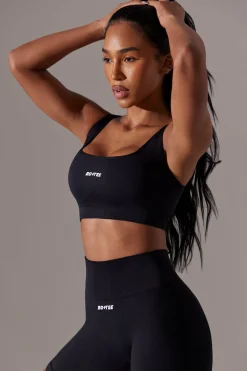 Oh Polly Matching Sets^Open Back Square Neck Sports Bra in Black