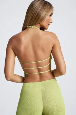 Oh Polly Co-Ords | Tops^Open-Back Asymmetric Halterneck Top in Olive Green OliveGreen