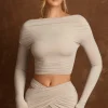 Oh Polly Co-Ords | Tops^Open-Back Draped Crop Top in Light Grey LightGrey