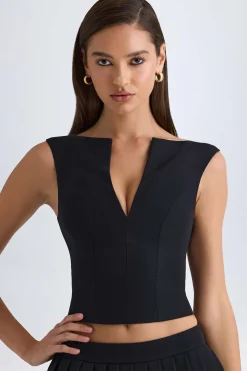 Oh Polly Co-Ords | Tops^Open-Front Crop Top in Black