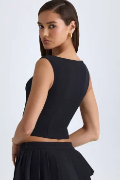 Oh Polly Co-Ords | Tops^Open-Front Crop Top in Black