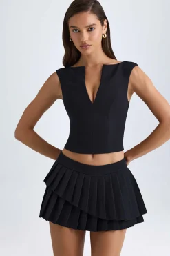 Oh Polly Co-Ords | Tops^Open-Front Crop Top in Black