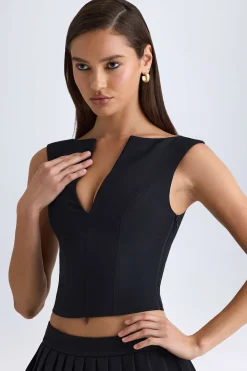 Oh Polly Co-Ords | Tops^Open-Front Crop Top in Black