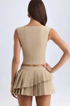 Oh Polly Co-Ords | Tops^Open-Front Crop Top in Camel