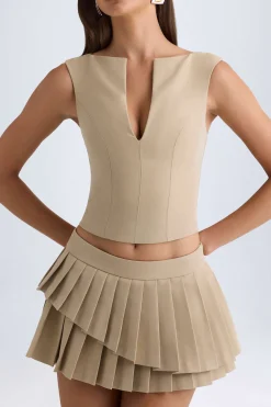 Oh Polly Co-Ords | Tops^Open-Front Crop Top in Camel